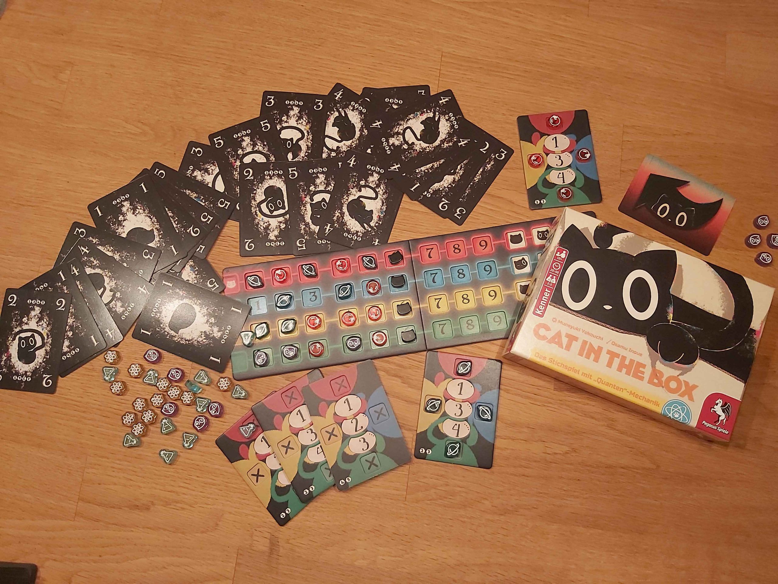 Zu sehen ist das Spielmaterial von Cat in the Box.
