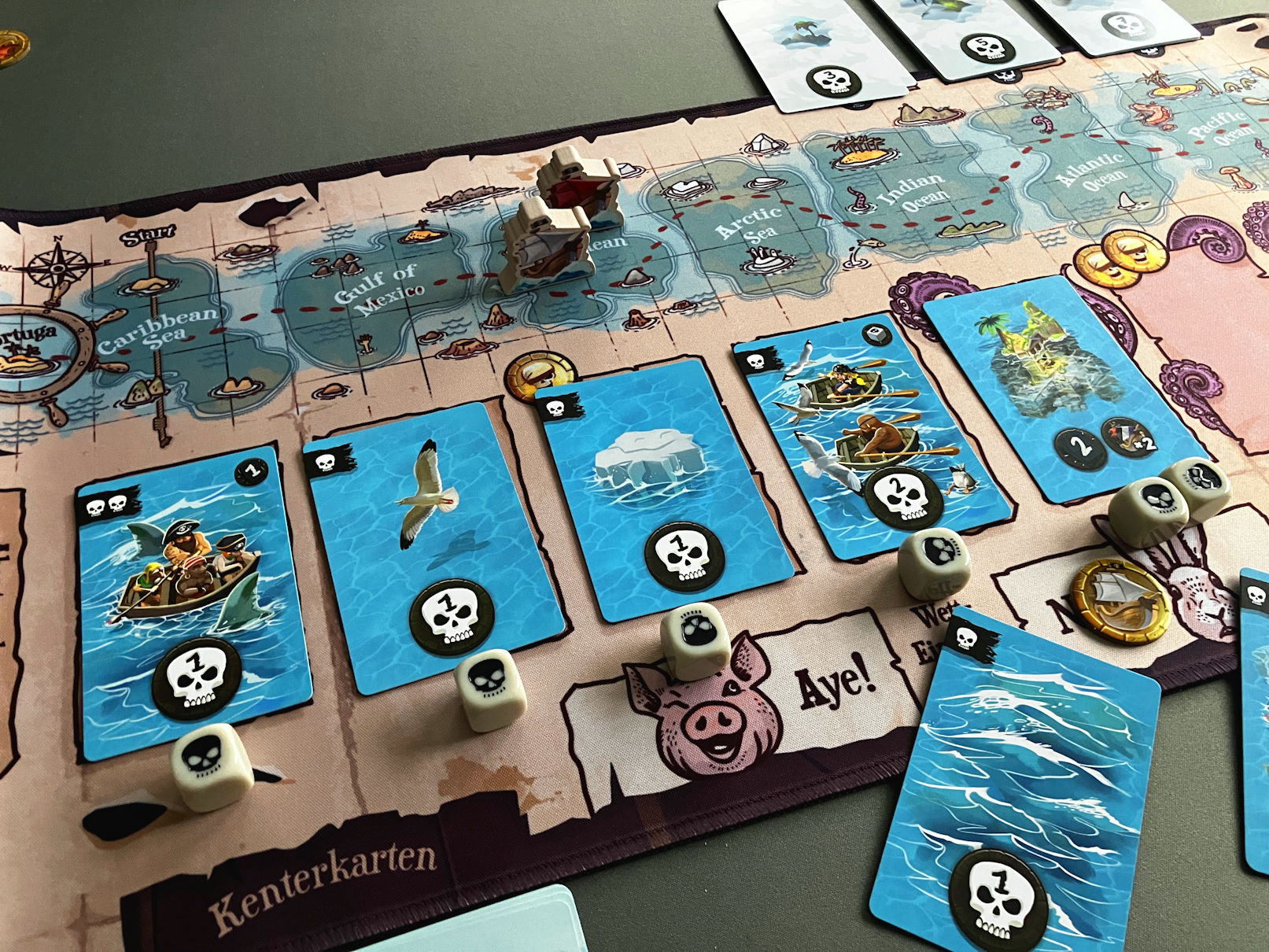 Spielausschnitt, die Reise steckt voller Gefahren - durch Totenköpfe symbolisiert.