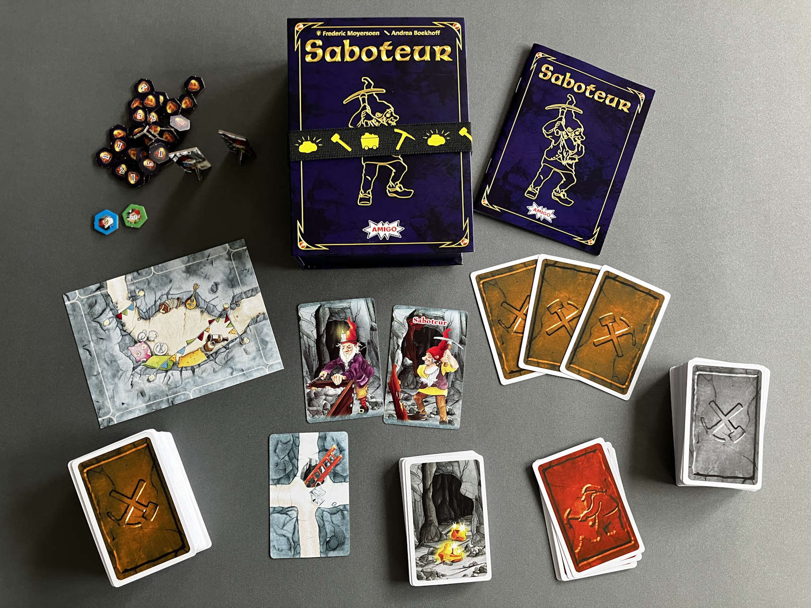 Darstellung der Saboteur: 20 Jahre-Edition mit sämtlichem Spielmaterial