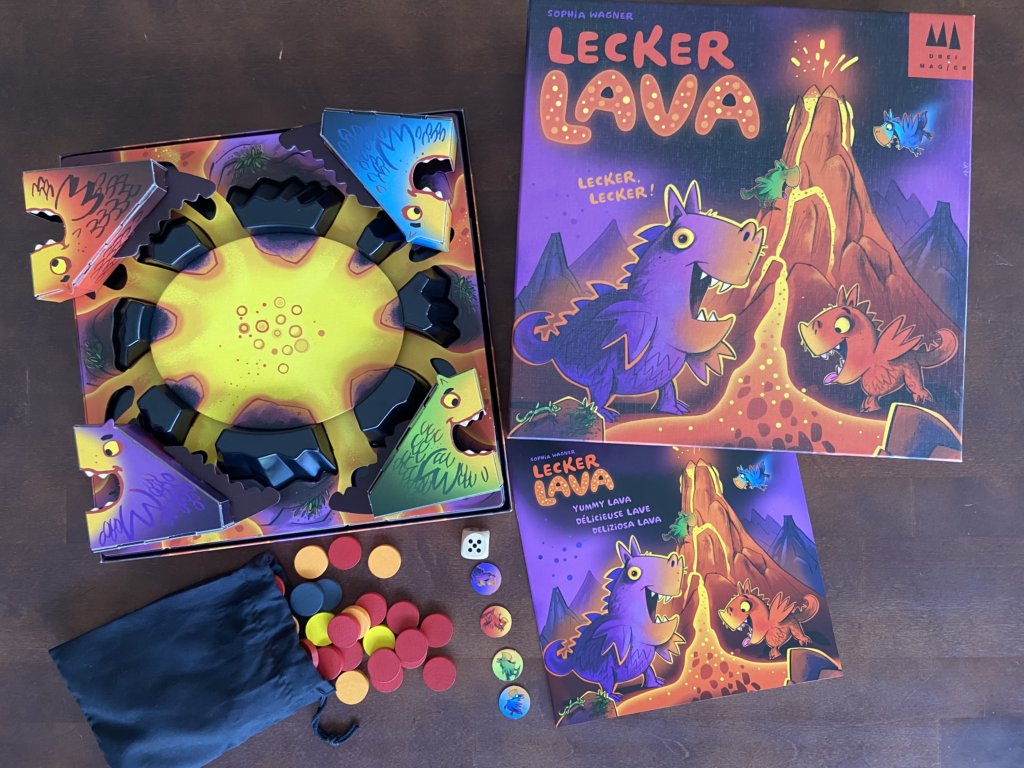 Schachtel und Material vom Spiel Lecker Lava