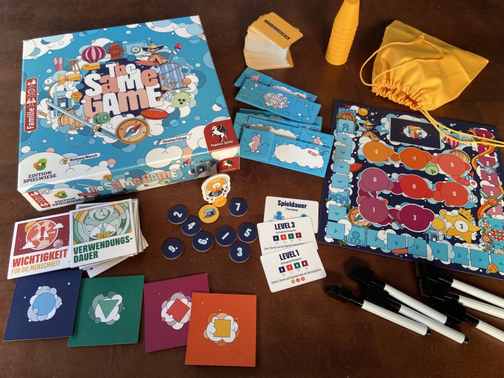 Schachtel und Material von The Same Game.